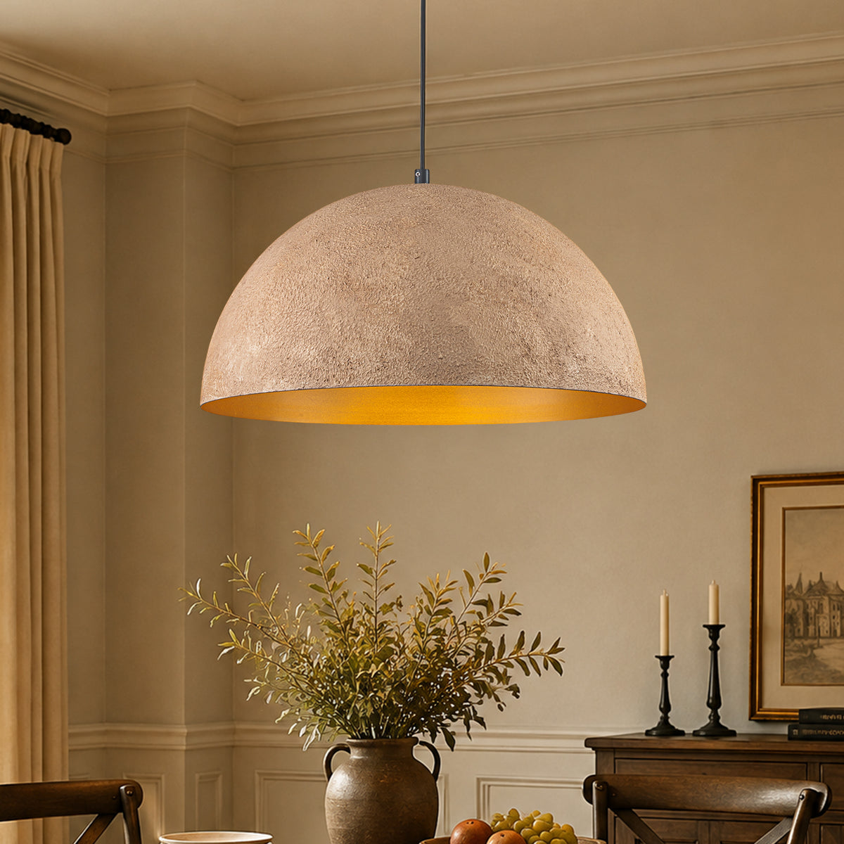 Dome Pendant Light Metal Rough Textured Earth‑toned Sand Finish - product image 1 | Zenvolit