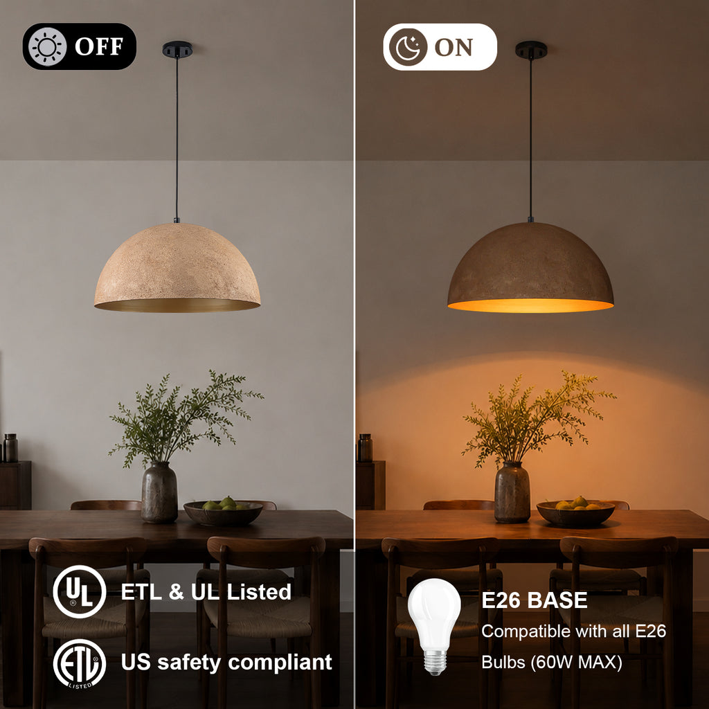 Dome Pendant Light Metal Rough Textured Earth‑toned Sand Finish - product image 7 | Zenvolit