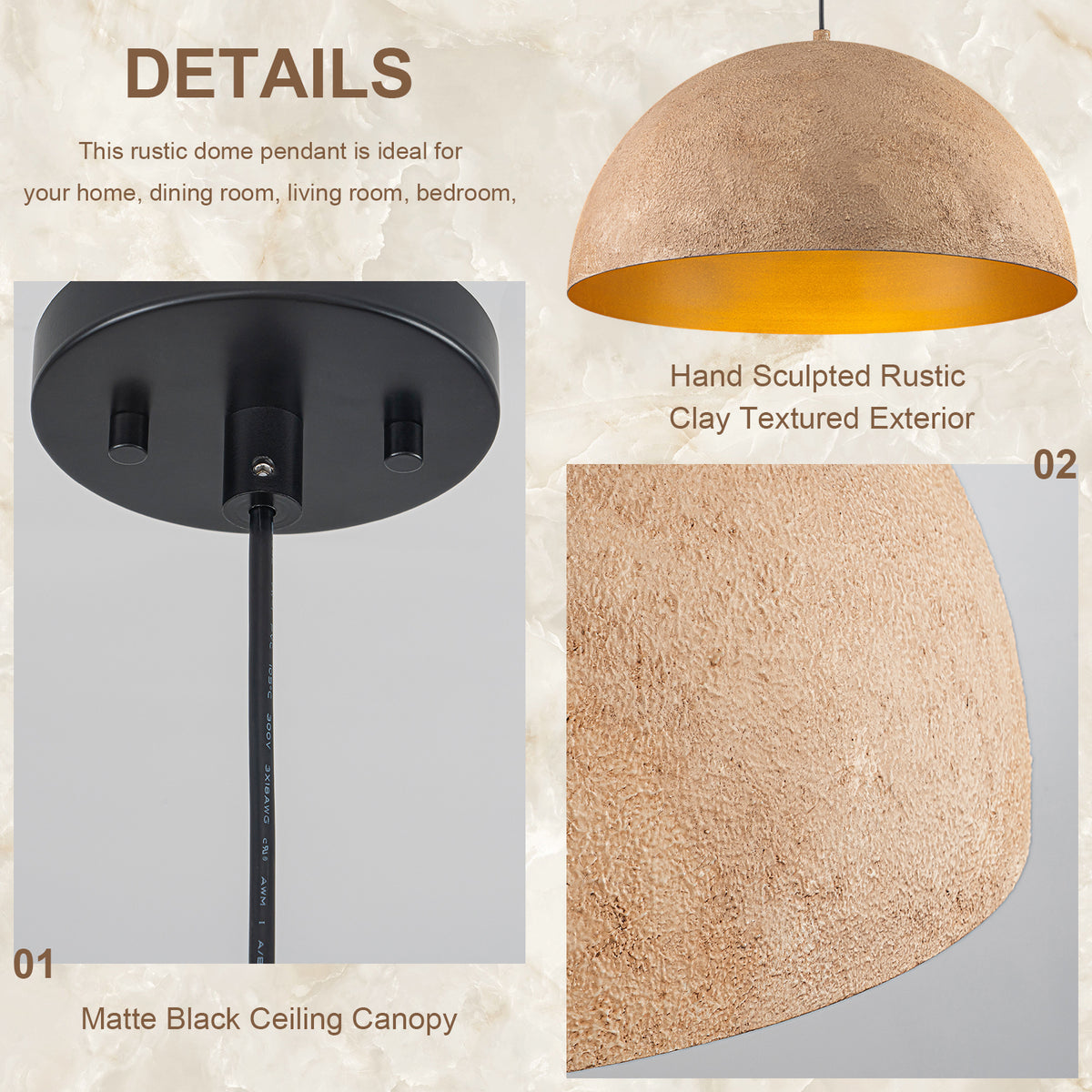 Dome Pendant Light Metal Rough Textured Earth‑toned Sand Finish - product image 15 | Zenvolit