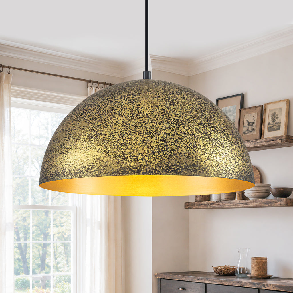 15.75 inch Dome Pendant Light Brown Textured Metal Shade Industrial Farmhouse - product image 2 | Zenvolit
