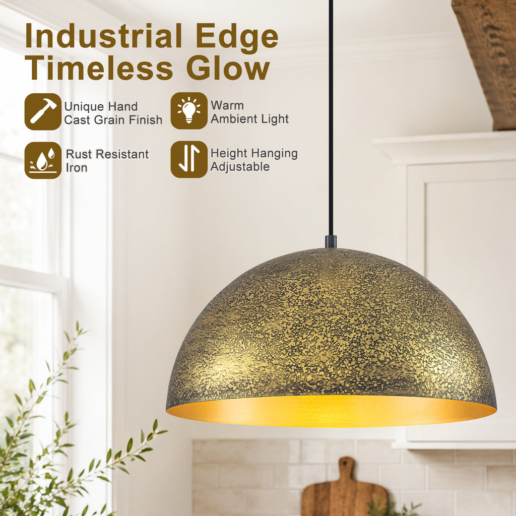 15.75 inch Dome Pendant Light Brown Textured Metal Shade Industrial Farmhouse - product image 10 | Zenvolit