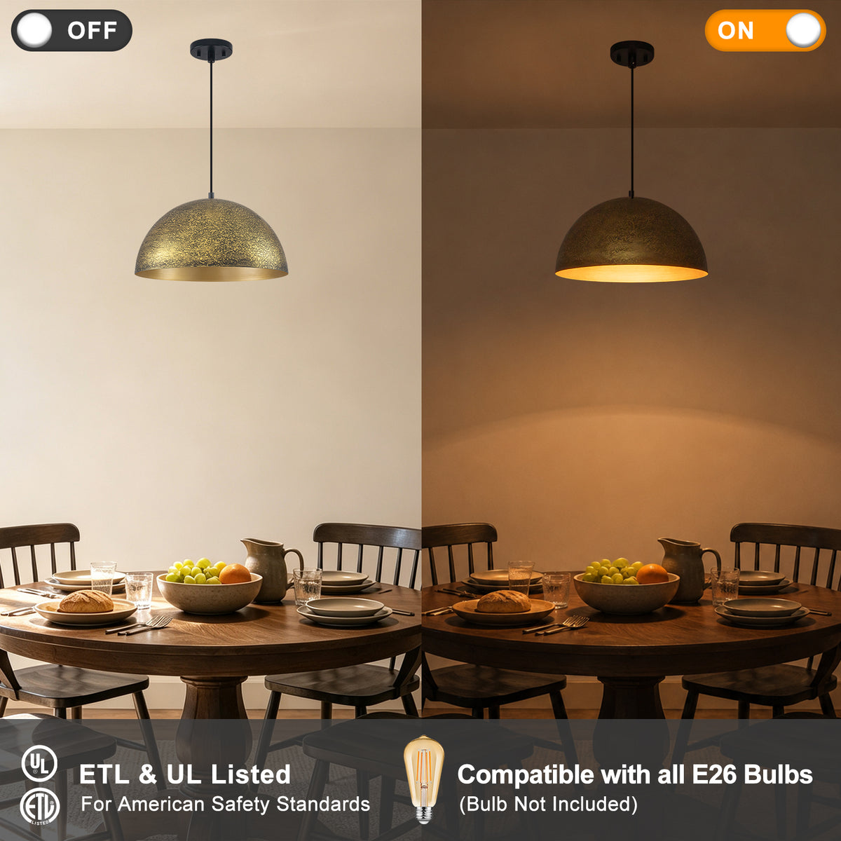 15.75 inch Dome Pendant Light Brown Textured Metal Shade Industrial Farmhouse - product image 11 | Zenvolit