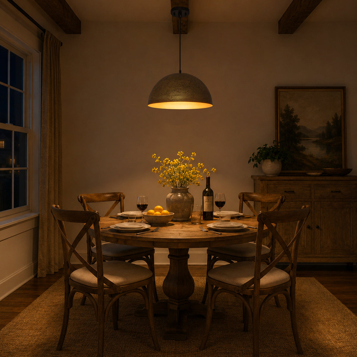 15.75 inch Dome Pendant Light Brown Textured Metal Shade Industrial Farmhouse - product image 13 | Zenvolit