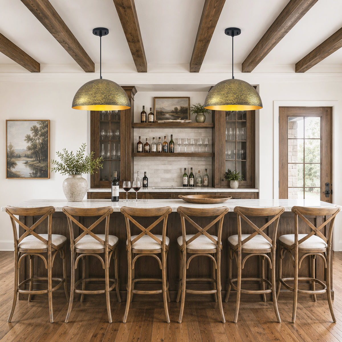 15.75 inch Dome Pendant Light Brown Textured Metal Shade Industrial Farmhouse - product image 14 | Zenvolit