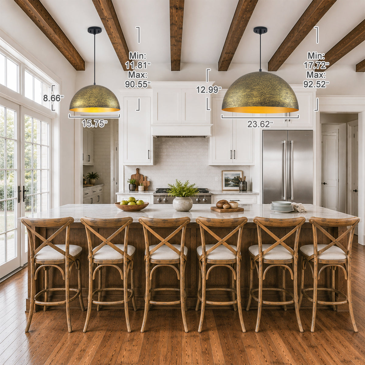 15.75 inch Dome Pendant Light Brown Textured Metal Shade Industrial Farmhouse - product image 17 | Zenvolit