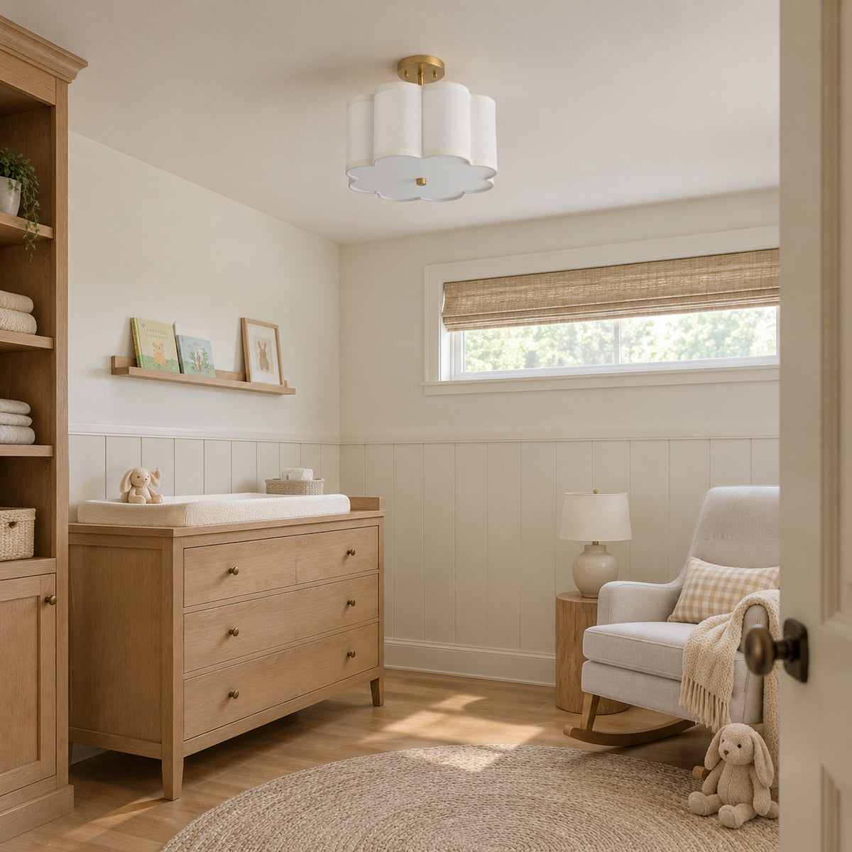 3-Light Gold Semi-Flush Mount Ceiling Light White Linen Shade Hallway - product image 1 | Zenvolit