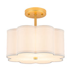 3-Light Gold Semi-Flush Mount Ceiling Light White Linen Shade Hallway - product image 3 | Zenvolit