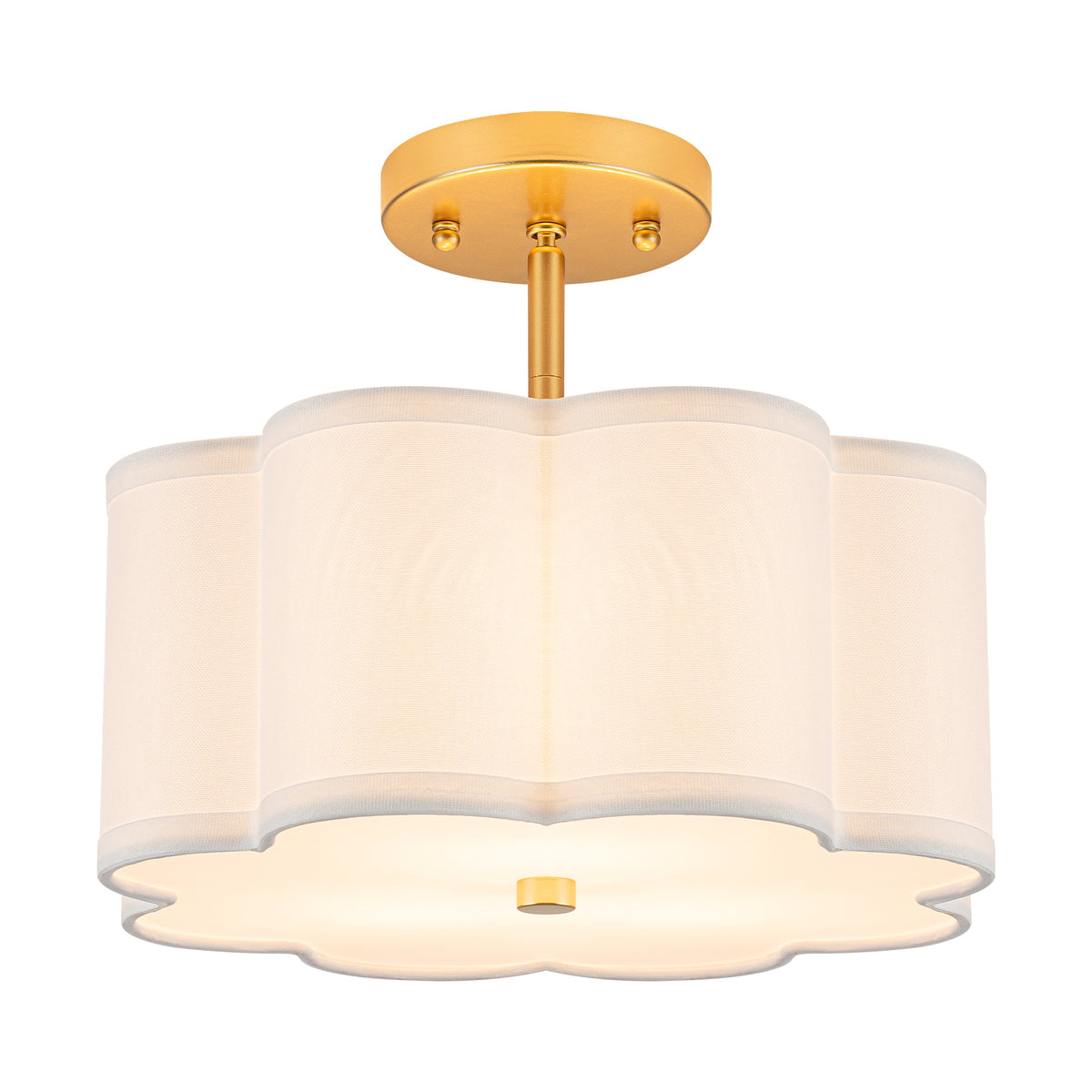 3-Light Gold Semi-Flush Mount Ceiling Light White Linen Shade Hallway - product image 3 | Zenvolit