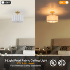3-Light Gold Semi-Flush Mount Ceiling Light White Linen Shade Hallway - product image 9 | Zenvolit