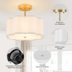 3-Light Gold Semi-Flush Mount Ceiling Light White Linen Shade Hallway - product image 10 | Zenvolit