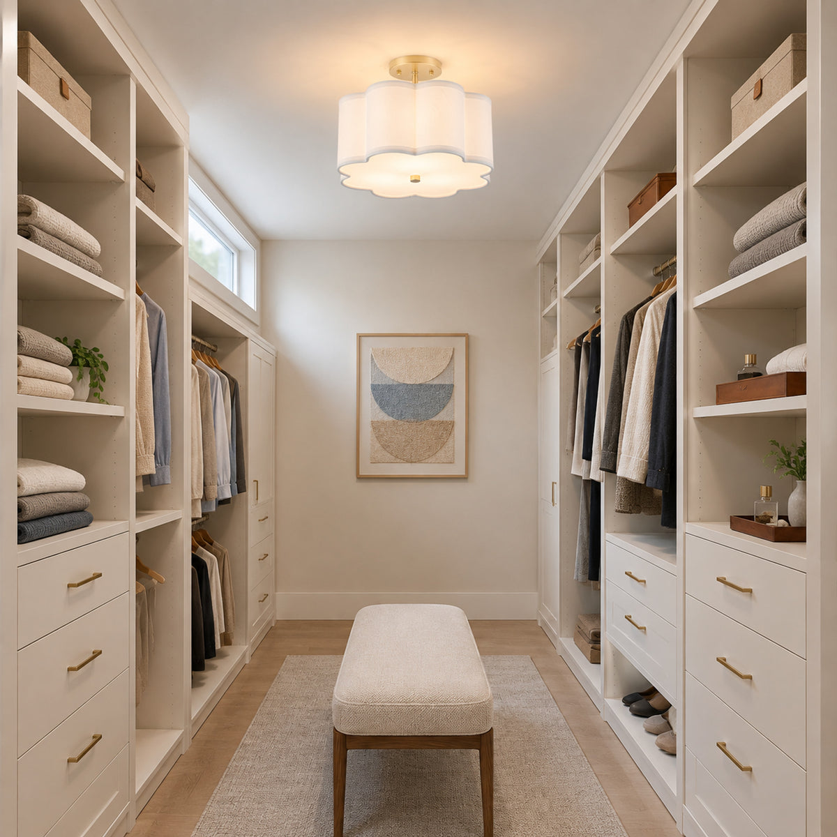 3-Light Gold Semi-Flush Mount Ceiling Light White Linen Shade Hallway - product image 12 | Zenvolit