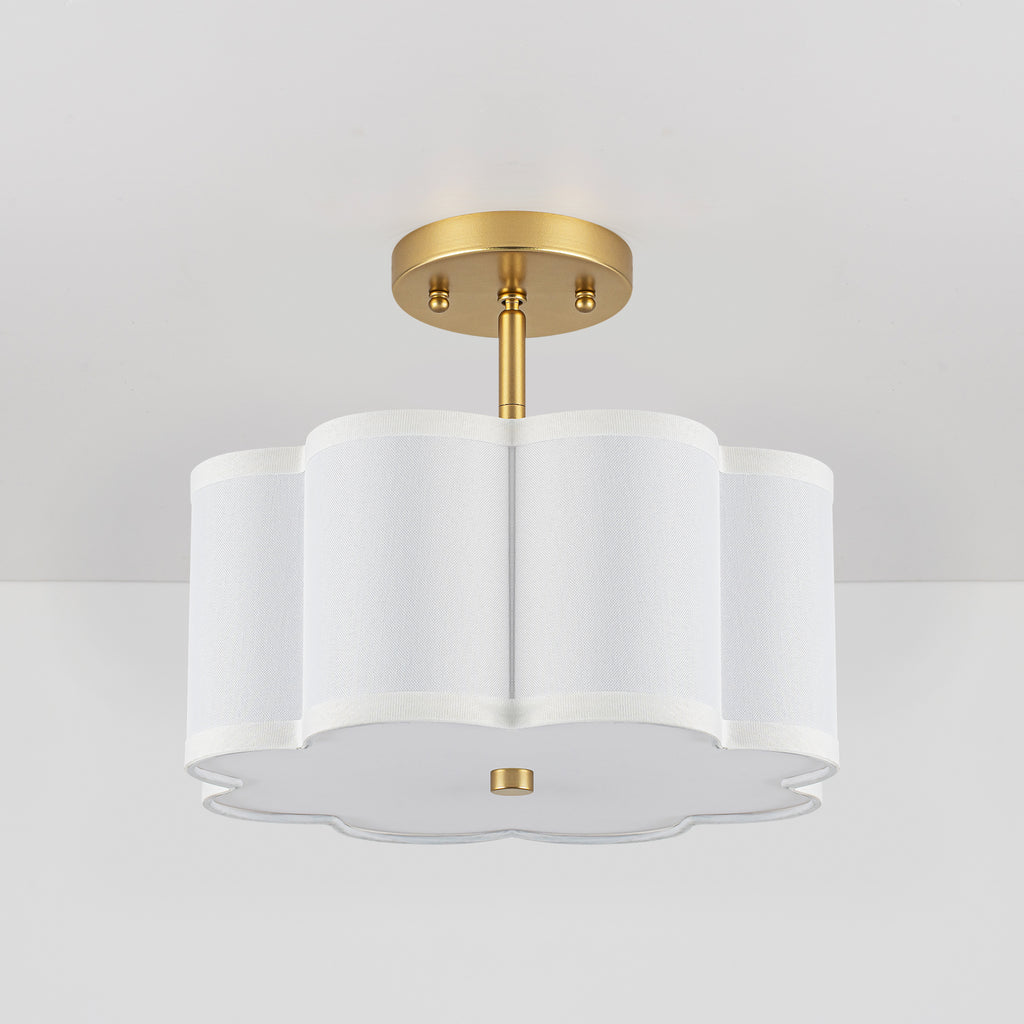 3-Light Gold Semi-Flush Mount Ceiling Light White Linen Shade Hallway - product image 18 | Zenvolit