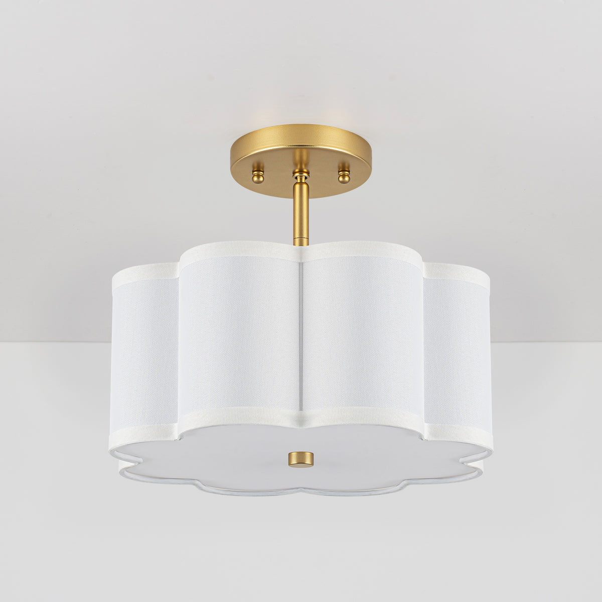 3-Light Gold Semi-Flush Mount Ceiling Light White Linen Shade Hallway - product image 18 | Zenvolit