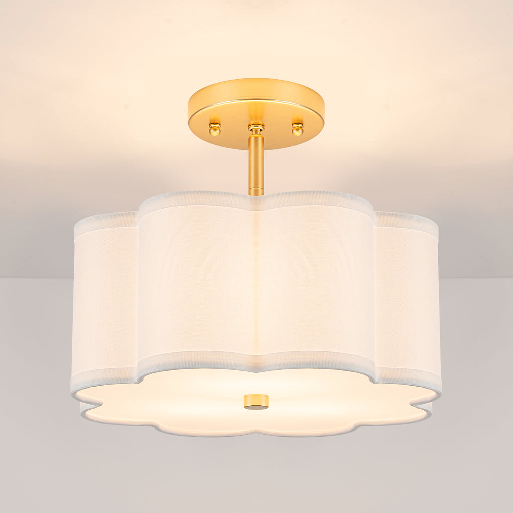 3-Light Gold Semi-Flush Mount Ceiling Light White Linen Shade Hallway - product image 19 | Zenvolit