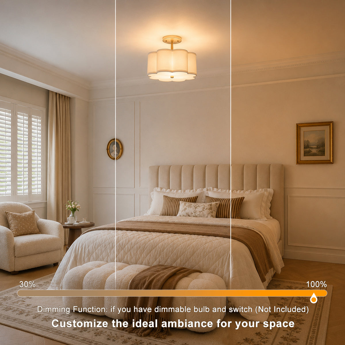 3-Light Gold Semi-Flush Mount Ceiling Light White Linen Shade Hallway - product image 24 | Zenvolit