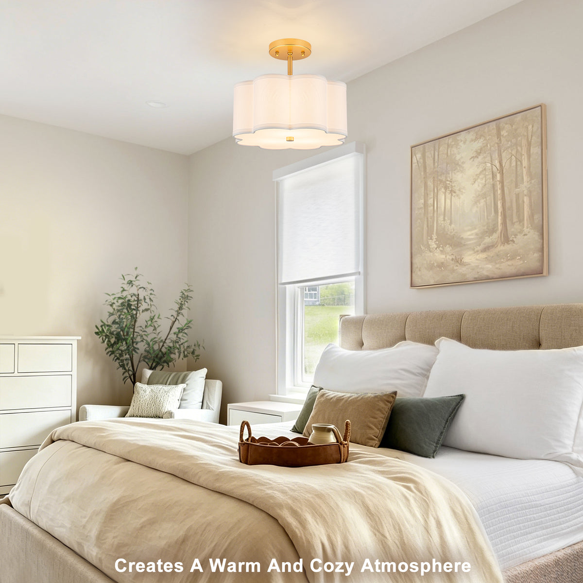 3-Light Gold Semi-Flush Mount Ceiling Light White Linen Shade Hallway - product image 25 | Zenvolit