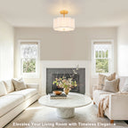 3-Light Gold Semi-Flush Mount Ceiling Light White Linen Shade Hallway - product image 26 | Zenvolit