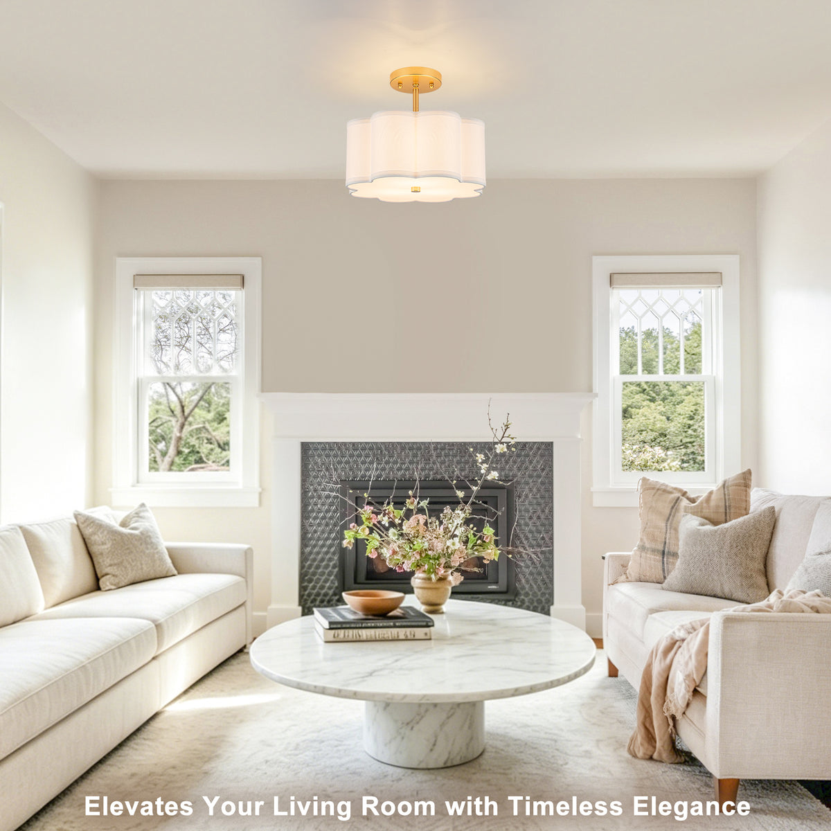 3-Light Gold Semi-Flush Mount Ceiling Light White Linen Shade Hallway - product image 26 | Zenvolit