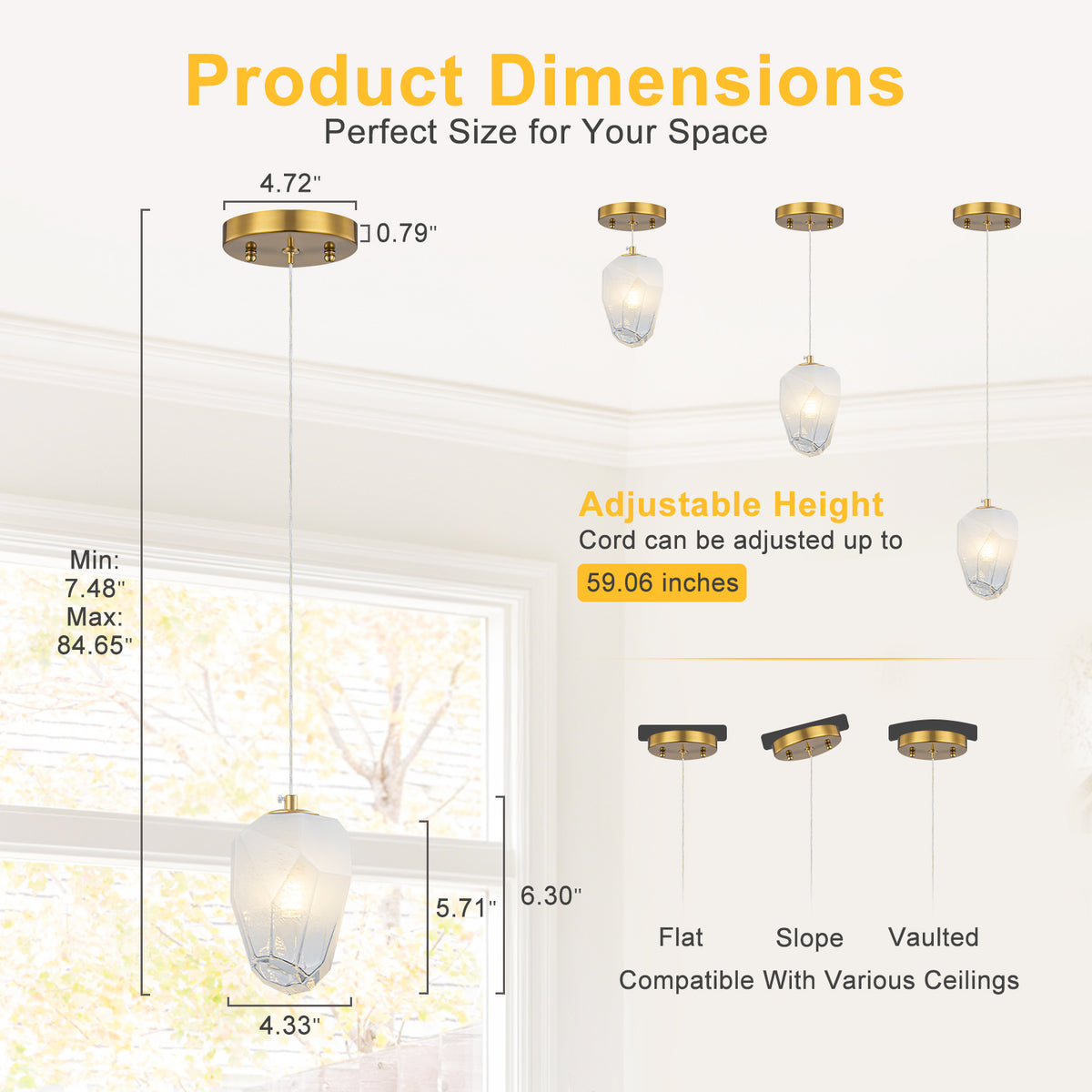 Modern Gold Island Pendant Light White Glass Shade Kitchen Island - product image 8 | Zenvolit