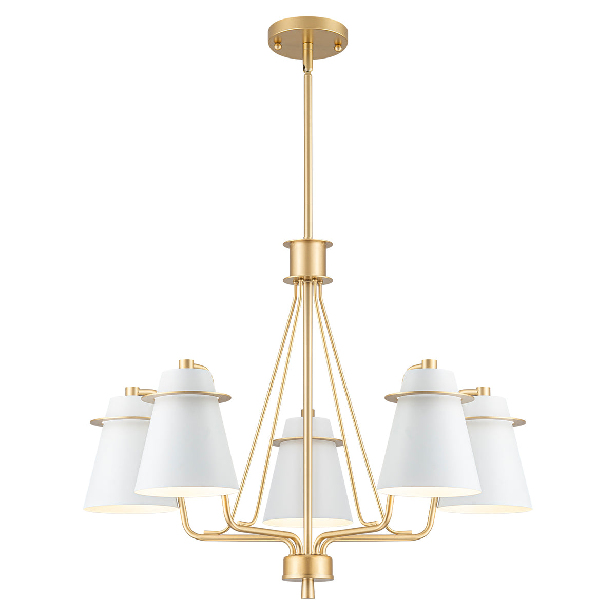 5-Light Gold Chandelier Matte White Conical Shades Pendant Light - product image 1 | Zenvolit