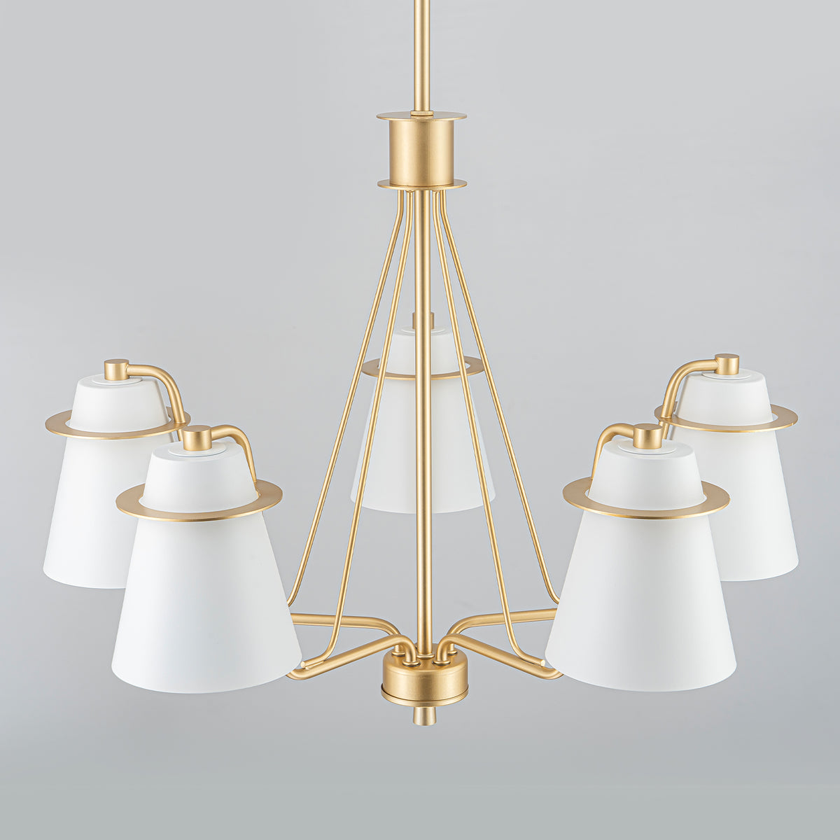5-Light Gold Chandelier Matte White Conical Shades Pendant Light - product image 4 | Zenvolit