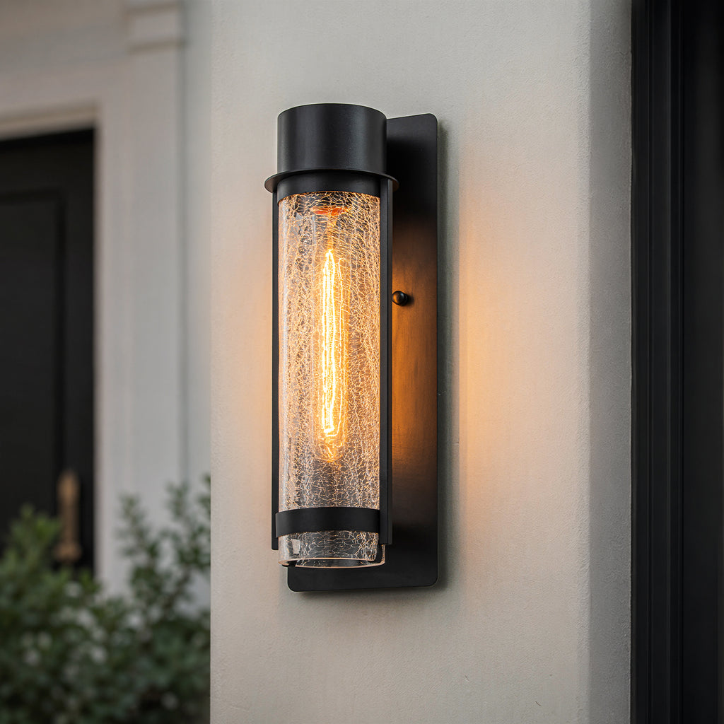 Black Industrial Crackle Glass Outdoor Wall Sconce IP44 Waterproof - product image 2 | Zenvolit