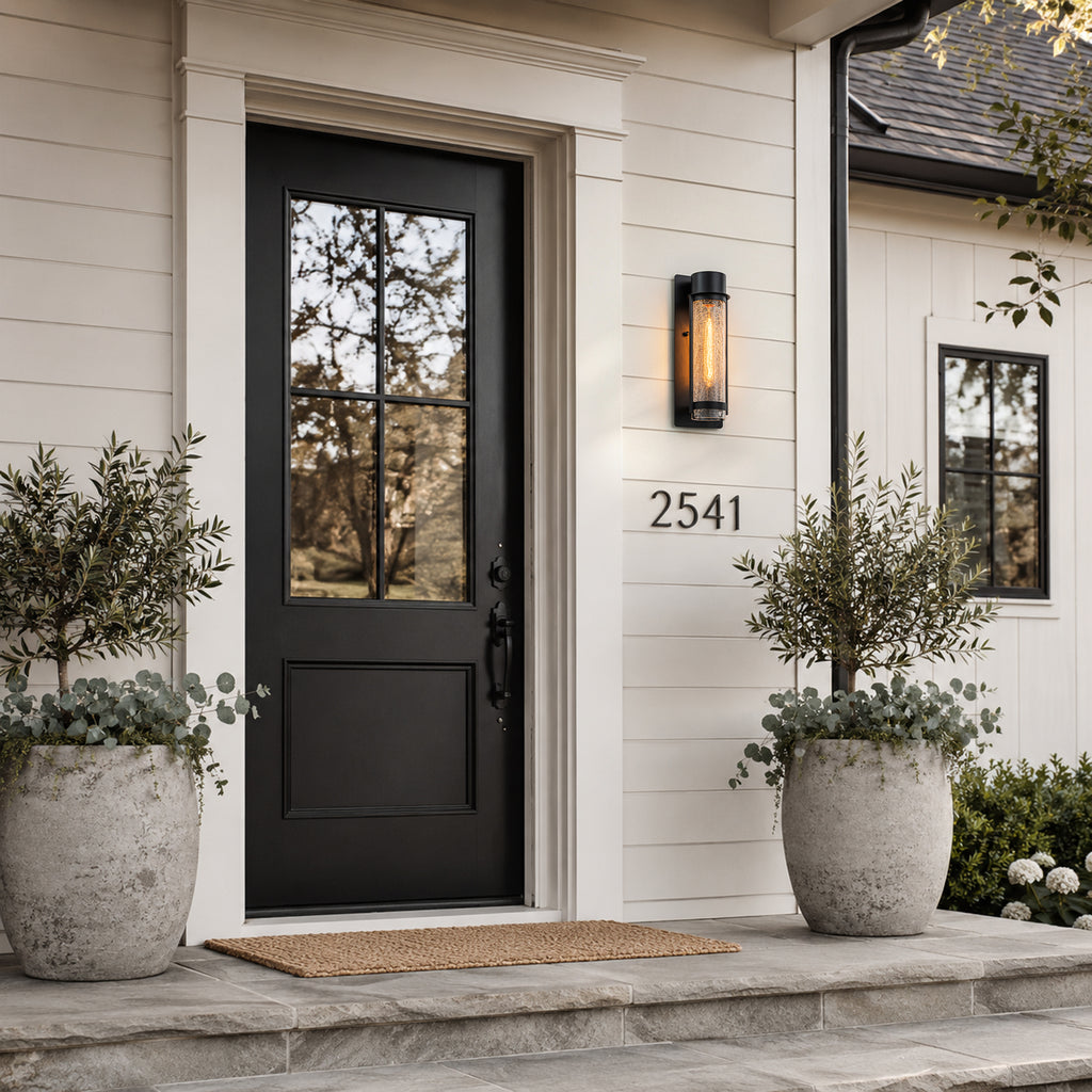 Black Industrial Crackle Glass Outdoor Wall Sconce IP44 Waterproof - product image 3 | Zenvolit