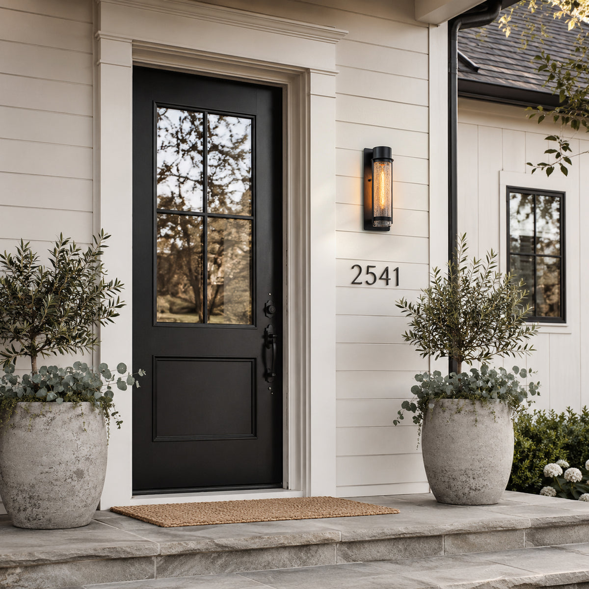 Black Industrial Crackle Glass Outdoor Wall Sconce IP44 Waterproof - product image 3 | Zenvolit