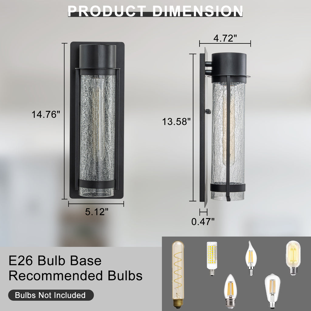 Black Industrial Crackle Glass Outdoor Wall Sconce IP44 Waterproof - product image 7 | Zenvolit
