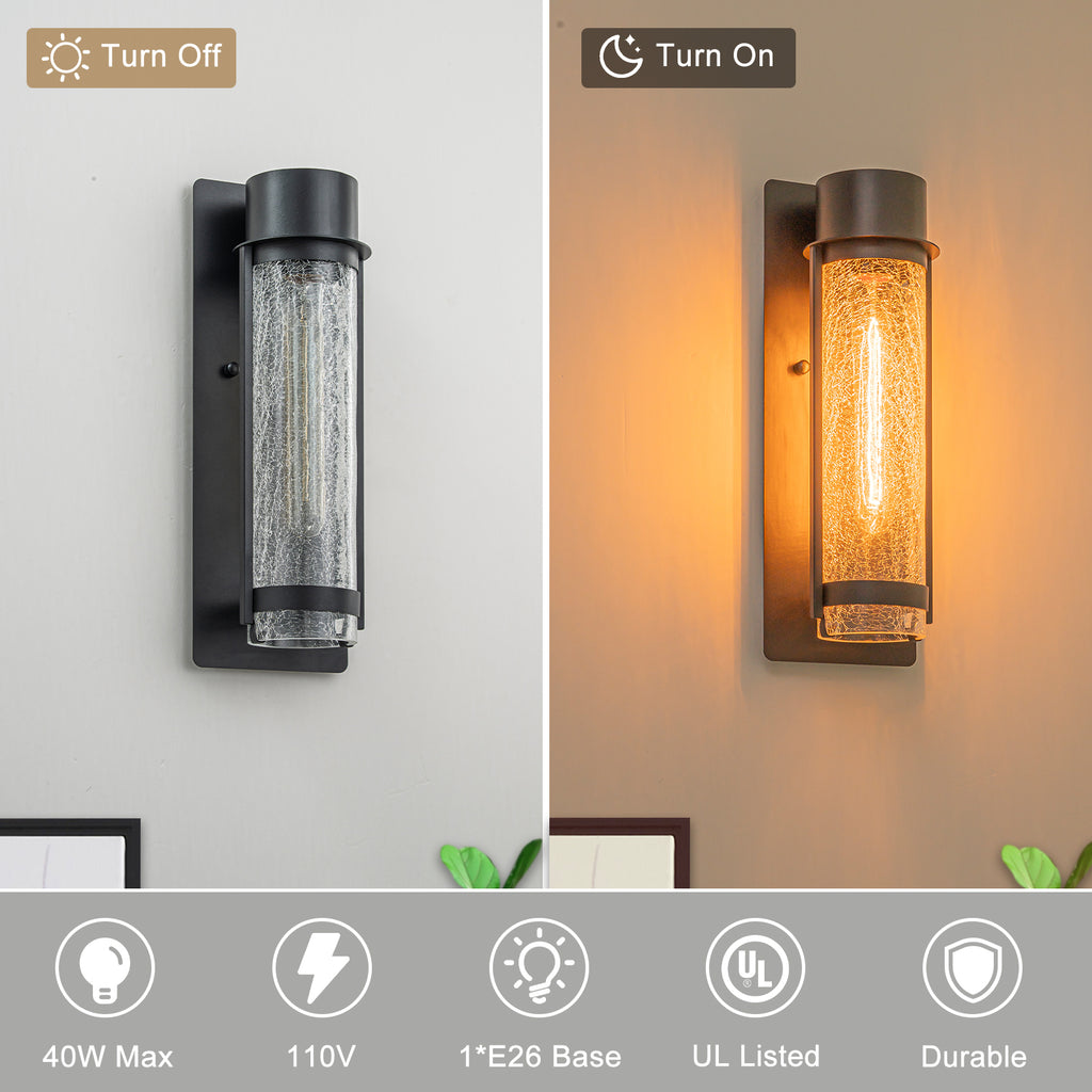 Black Industrial Crackle Glass Outdoor Wall Sconce IP44 Waterproof - product image 12 | Zenvolit
