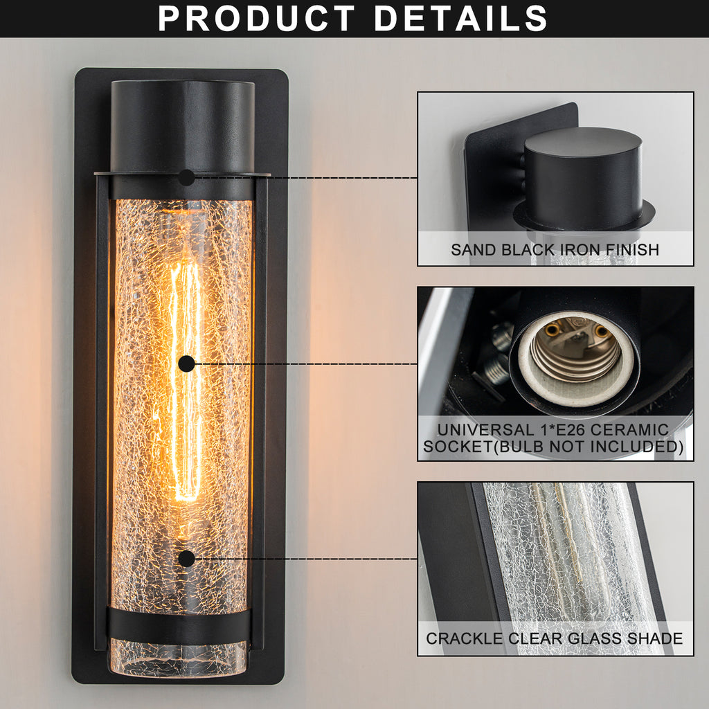 Black Industrial Crackle Glass Outdoor Wall Sconce IP44 Waterproof - product image 13 | Zenvolit