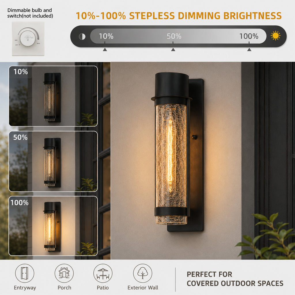 Black Industrial Crackle Glass Outdoor Wall Sconce IP44 Waterproof - product image 14 | Zenvolit