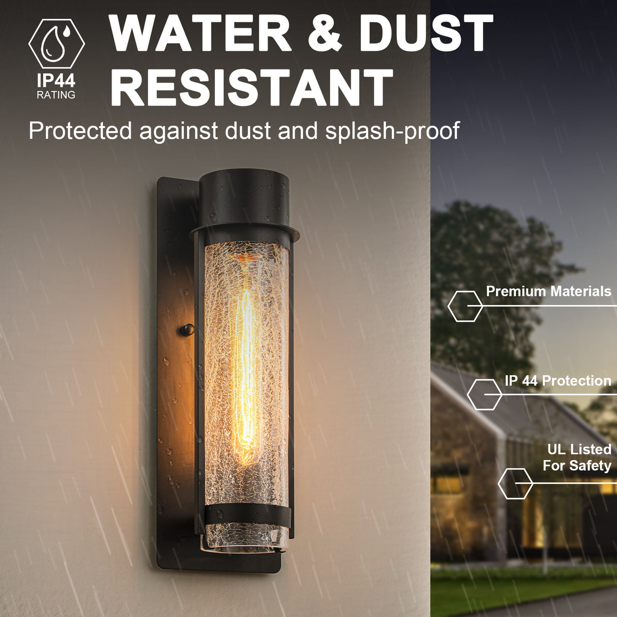 Black Industrial Crackle Glass Outdoor Wall Sconce IP44 Waterproof - product image 15 | Zenvolit