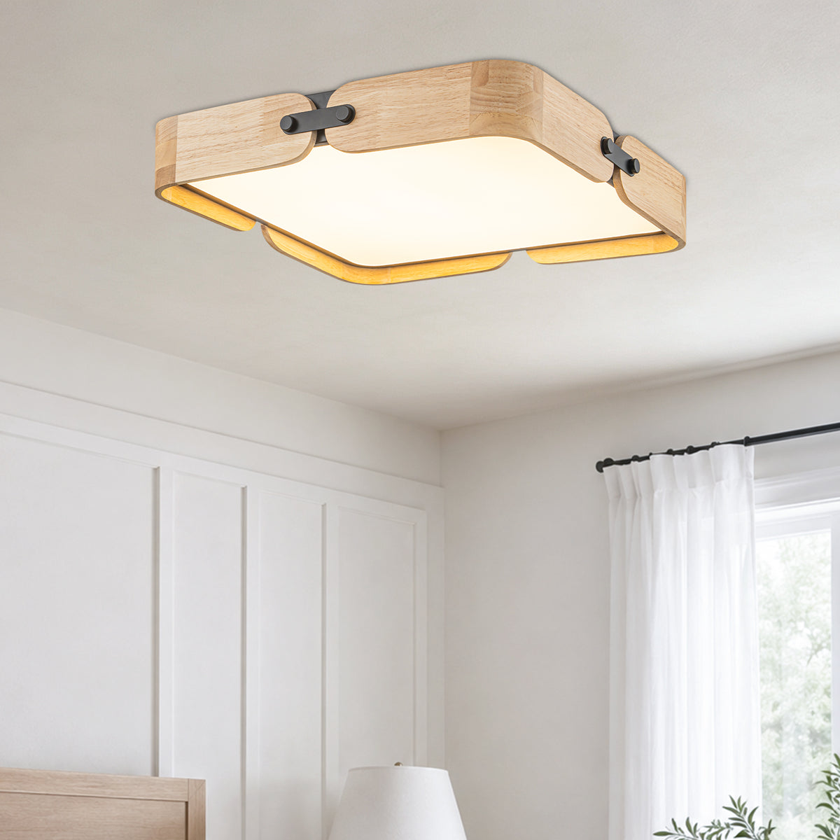 Natural Wood Square Flush Mount LED Ceiling Light Triac Dimmable Lamp - product image 2 | Zenvolit