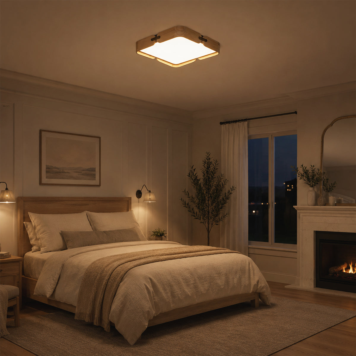 Natural Wood Square Flush Mount LED Ceiling Light Triac Dimmable Lamp - product image 5 | Zenvolit