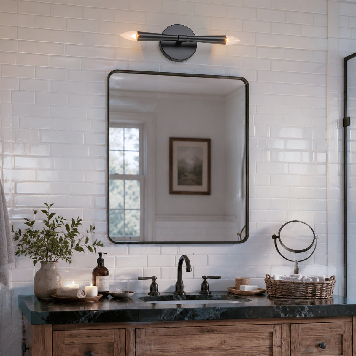 2-Light Modern Matte Black Iron Wall Sconce Metal Vanity Light - product image 5 | Zenvolit