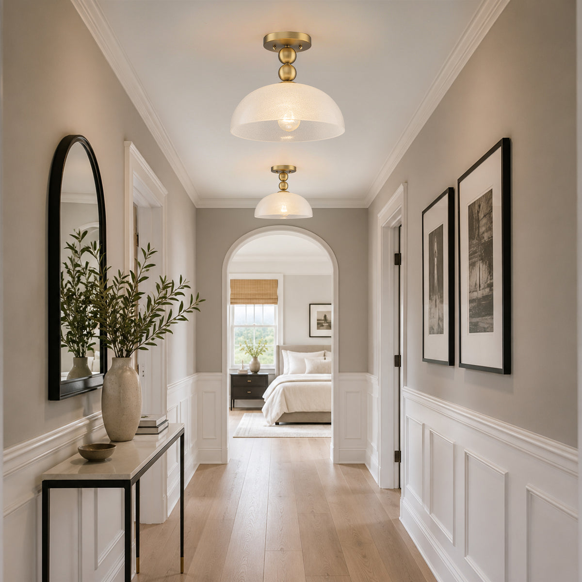 Flush Mount Ceiling Light Clear Glass Dome Shade Modern Hallway - product image 3 | Zenvolit