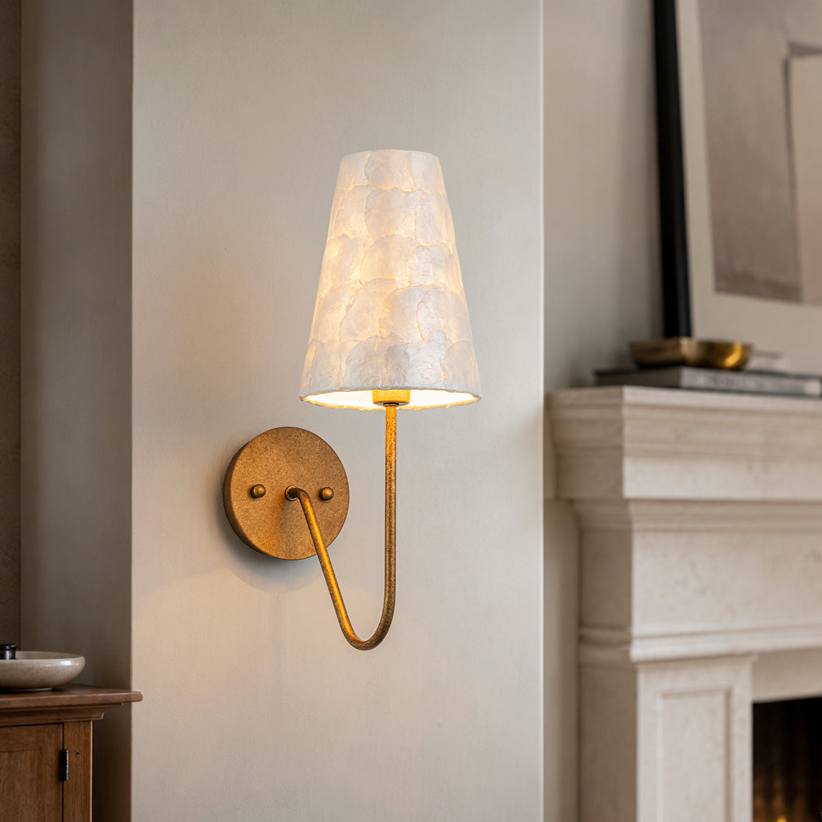 Shell Wall Sconce Cone Shade Coastal Farmhouse Wall Light Bedroom - product image 2 | Zenvolit
