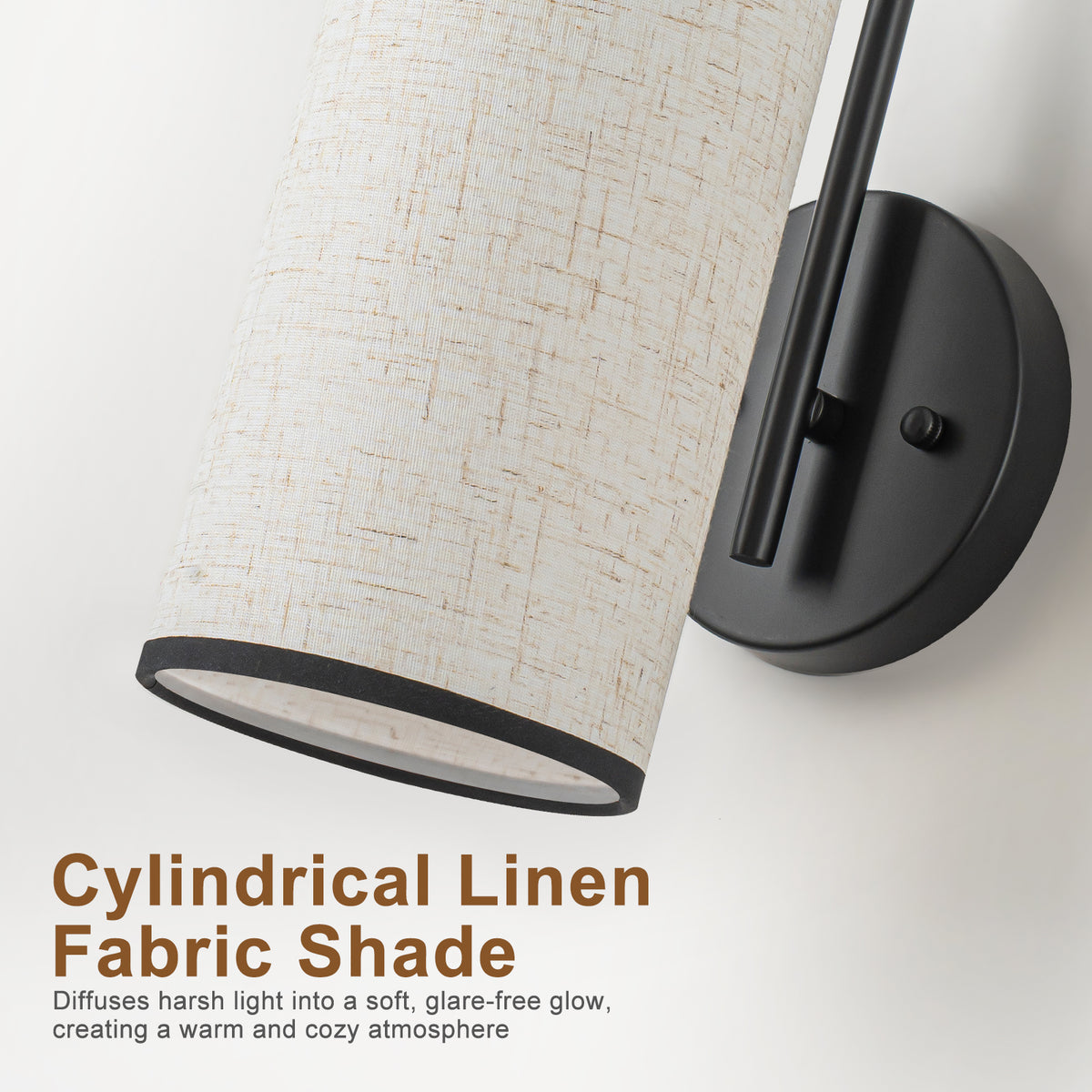 1-Light Farmhouse Matte Black Wall Sconce with Beige Linen Shade - product image 4 | Zenvolit