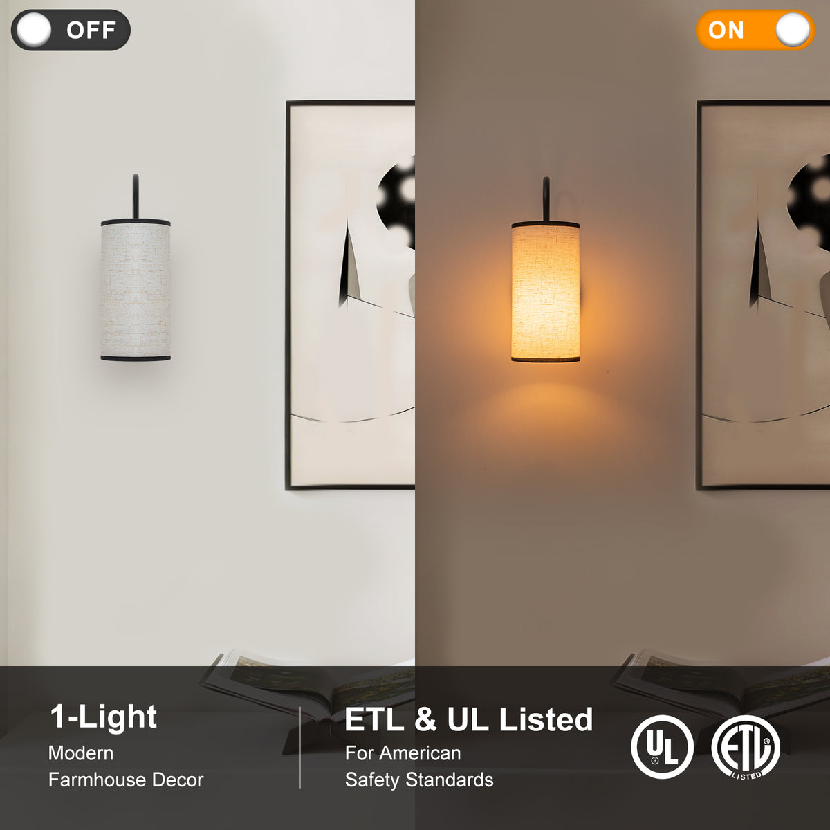 1-Light Farmhouse Matte Black Wall Sconce with Beige Linen Shade - product image 8 | Zenvolit