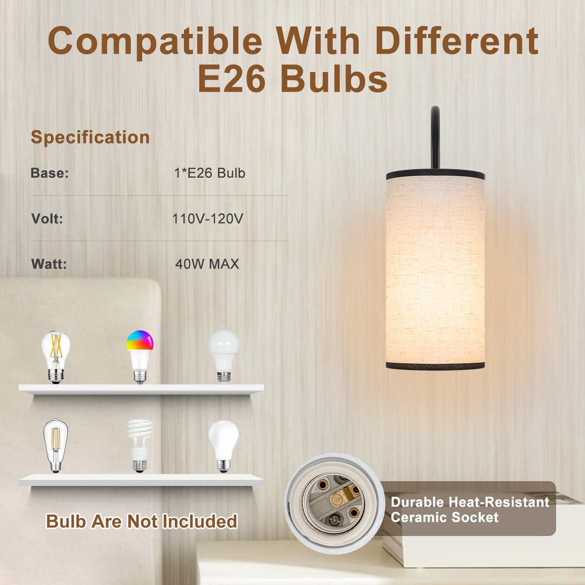 1-Light Farmhouse Matte Black Wall Sconce with Beige Linen Shade - product image 14 | Zenvolit