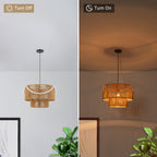 Two-Tier Woven Paper Rattan Pendant Light Boho Coastal Wooden Bead - product image 14 | Zenvolit