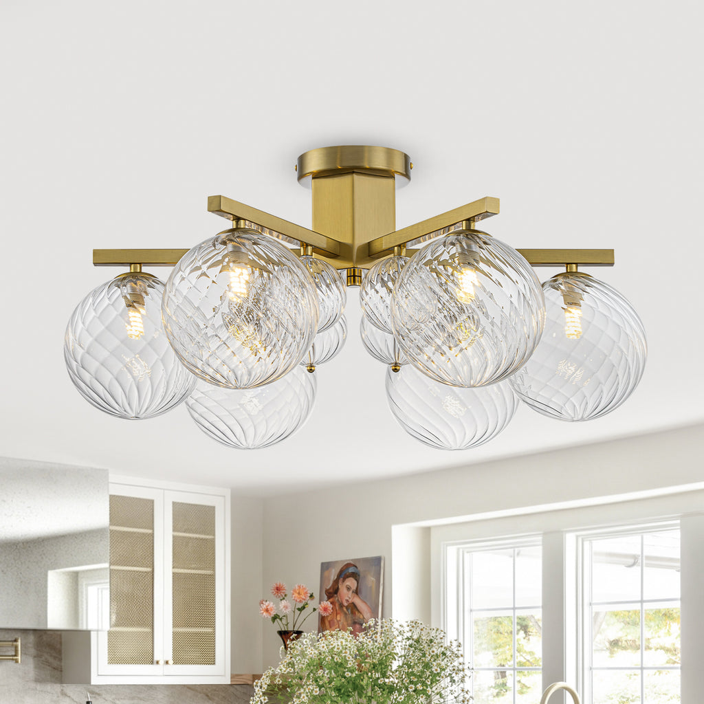 6 Light Twisted Glass Flush Mount Chandelier Modern Ceiling Light - product image 2 | Zenvolit