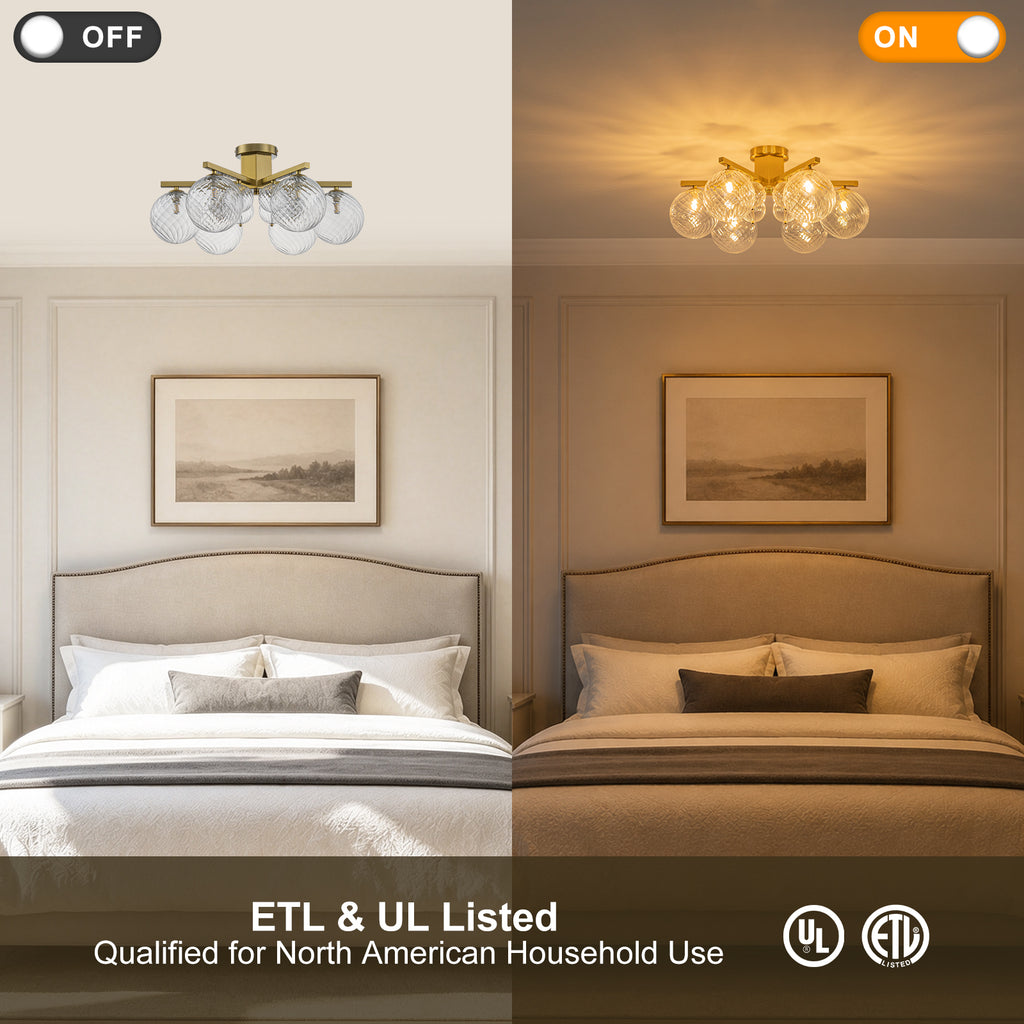 6 Light Twisted Glass Flush Mount Chandelier Modern Ceiling Light - product image 3 | Zenvolit