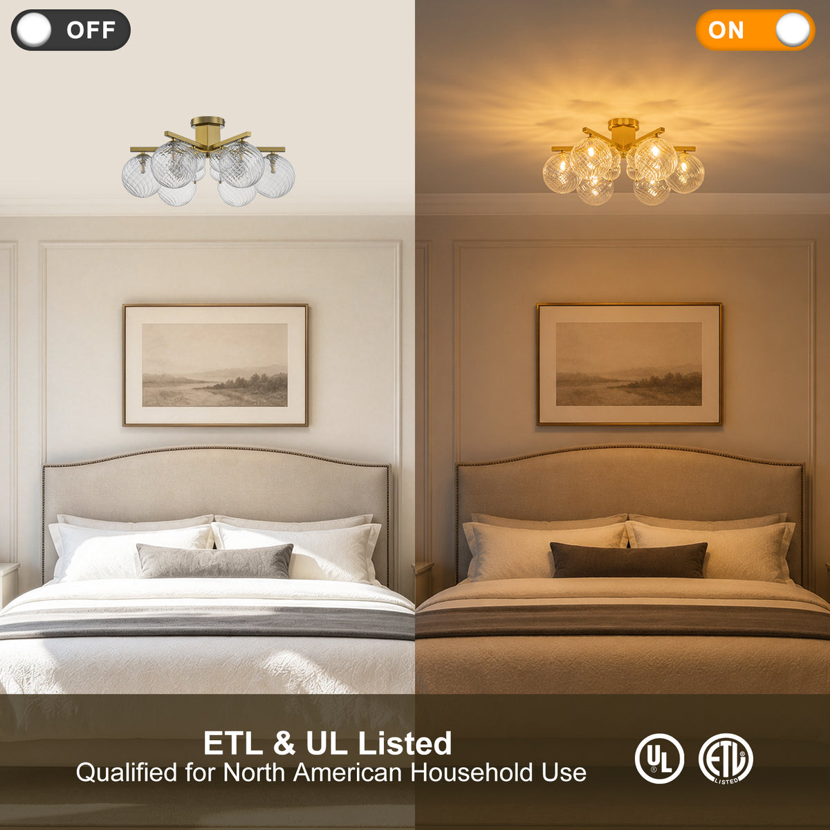 6 Light Twisted Glass Flush Mount Chandelier Modern Ceiling Light - product image 3 | Zenvolit