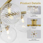 6 Light Twisted Glass Flush Mount Chandelier Modern Ceiling Light - product image 5 | Zenvolit