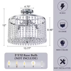 13.8 in. 3-Light Modern Small Chrome Drum Semi-Flush Mount Ceiling Light with Beaded Crystal Shade for Kitchen