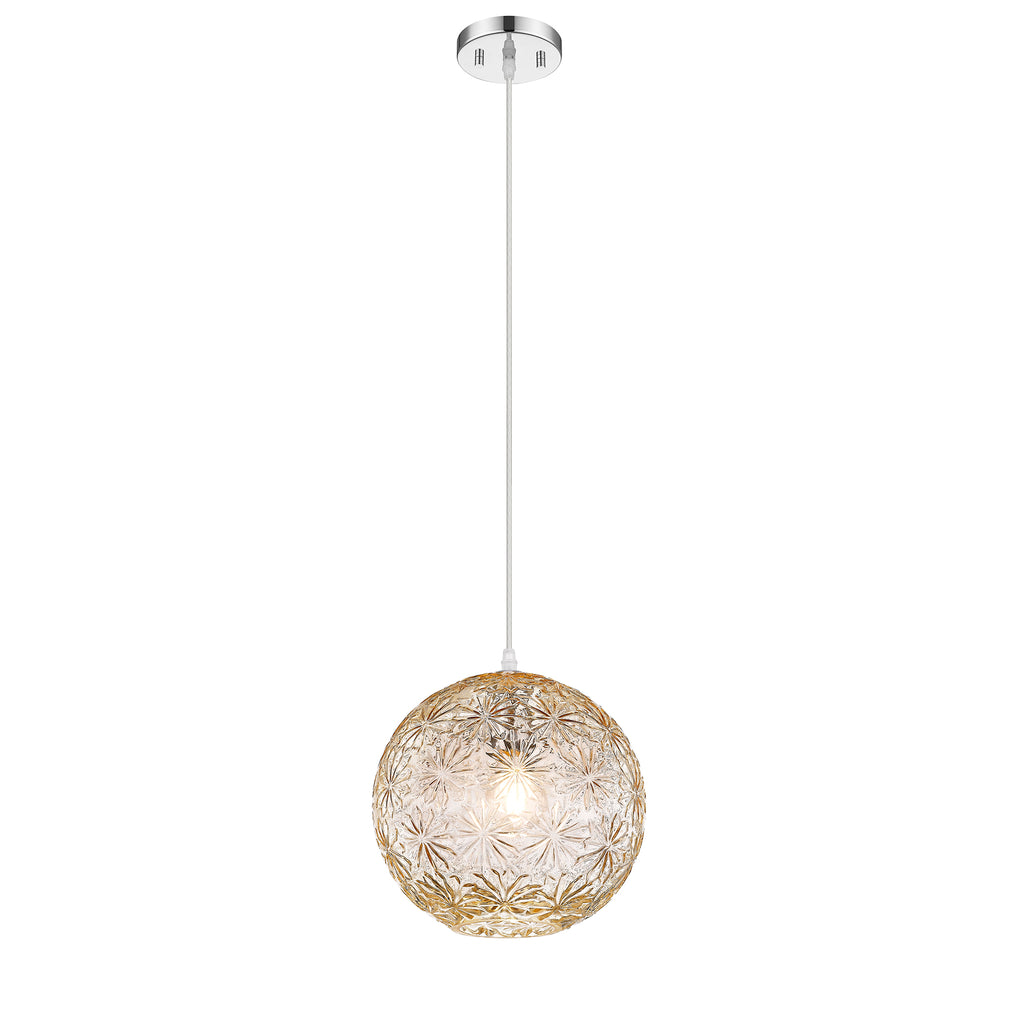 9.84 in. 1-Light Modern Chrome Island Pendant Light with Globe Glass Shade for Dining, Kitchen Island