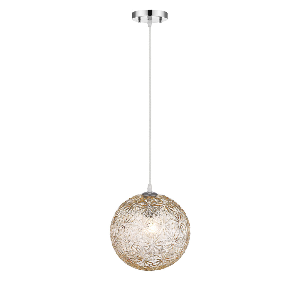 9.84 in. 1-Light Modern Chrome Island Pendant Light with Globe Glass Shade for Dining, Kitchen Island