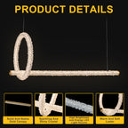 2-Light Modern Luxury Gold Ring & Bar Dimmable Integrated LED Chandelier Pendant Light with Crystal for Dining Room